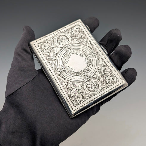 1898 British antique sterling silver double door card case 83g Charles Chesterman